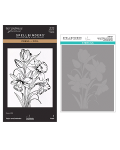 Set - Plošča Tulips and Daffodils Press Plate + stencil šablona - Spellbinders