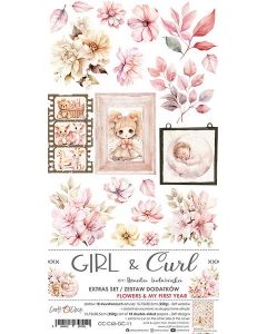 Set papirjev za rezanje - GIRL & CURL - dodatki FLOWERS - 15,5 x 30,5cm - 250g - 18 listov  (2x18 listov)