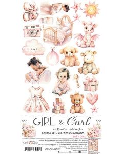 Set papirjev za rezanje - GIRL & CURL - dodatki BABY GIRL - 15,5 x 30,5cm - 250g - 18 listov  (2x18 listov)