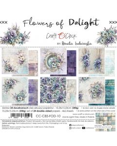Set dvostranskih papirjev - FLOWERS OF DELIGHT - 15,25 x 15,25cm - 250g - 24 listov (4x6 listov) - Craft O'Clock