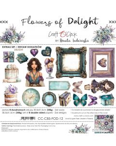 Set papirjev za rezanje - FLOWERS OF DELIGHT - dodatki DELIGHT - 30,5 x 31,5cm - 250g - 8 listov  (2x4 listov) - Craft O'Clock