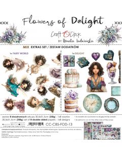 Set papirjev za rezanje - FLOWERS OF DELIGHT - dodatki MIX - 30,5 x 31,5cm - 250g - 8 listov  (2x4 listov) - Craft O'Clock