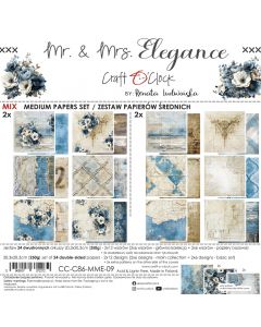 Set dvostranskih papirjev - MR. & MRS. ELEGANCE - 20,3 x 20,3cm MIX - 250g - 24 listov (2x6 + 2x6 listov) - Craft O'Clock