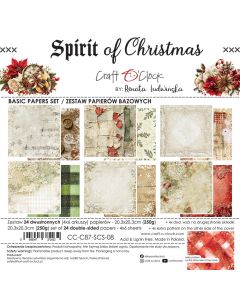 Set dvostranskih papirjev - SPIRIT OF CHRISTMAS - BASIC - 20,3 x 20,3cm - 250g - 24 listov (4x6 listov) - Craft O'Clock