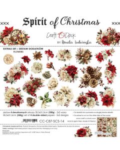 Set papirjev za rezanje - SPIRIT OF CHRISTMAS - dodatki FLOWERS - 30,5 x 31,5cm - 250g - 4 listi (2x2 lista) - Craft O'Clock