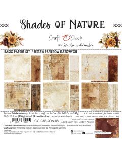 Set dvostranskih papirjev - SHADES OF NATURE - BASIC - 20,3 x 20,3cm - 250g - 24 listov (4x6 listov) - Craft O'Clock