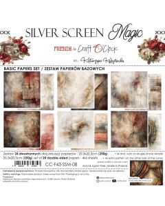 Set dvostranskih papirjev - SILVER SCREEN MAGIC - 20,3 x 20,3cm - 250g - 24 listov (4x6 listov) - Craft O'Clock