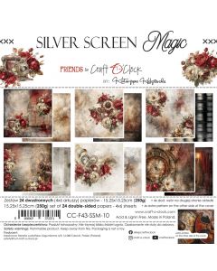 Set dvostranskih papirjev - SILVER SCREEN MAGIC - 15,25 x 15,25cm - 250g - 24 listov (4x6 listov) - Craft O'Clock