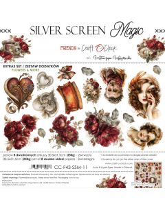 Set papirjev za rezanje - SILVER SCREEN MAGIC - dodatki FLOWERS - 30,5 x 31,5cm - 250g - 8 listov  (2x4 listov) - Craft O'Clock