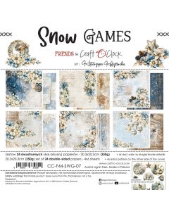 Set dvostranskih papirjev - SNOW GAMES - 20,3 x 20,3cm - 250g - 24 listov (4x6 listov) - Craft O'Clock