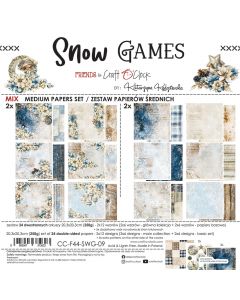 Set dvostranskih papirjev - SNOW GAMES - 20,3 x 20,3cm MIX - 250g - 24 listov (2x6 + 2x6 listov) - Craft O'Clock