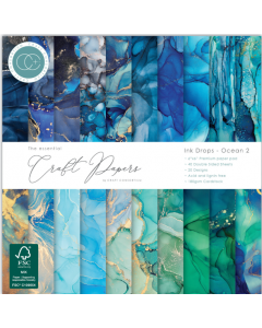 Set obojestranskih papirjev - Ink Drops Ocean 2 - 15x15cm - 40 listov - 180g - Craft Consortium