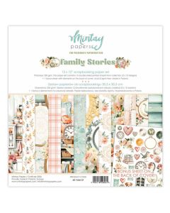 Set dvostranskih papirjev - Family Stories - 30,5x30,5cm - 12 listov + bonus - 250g - Mintay